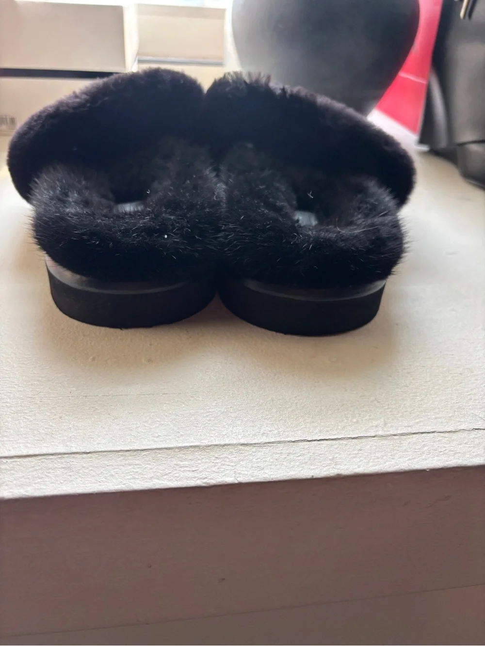 Louis Vuitton Black and White Faux-Fur Slide Slippers